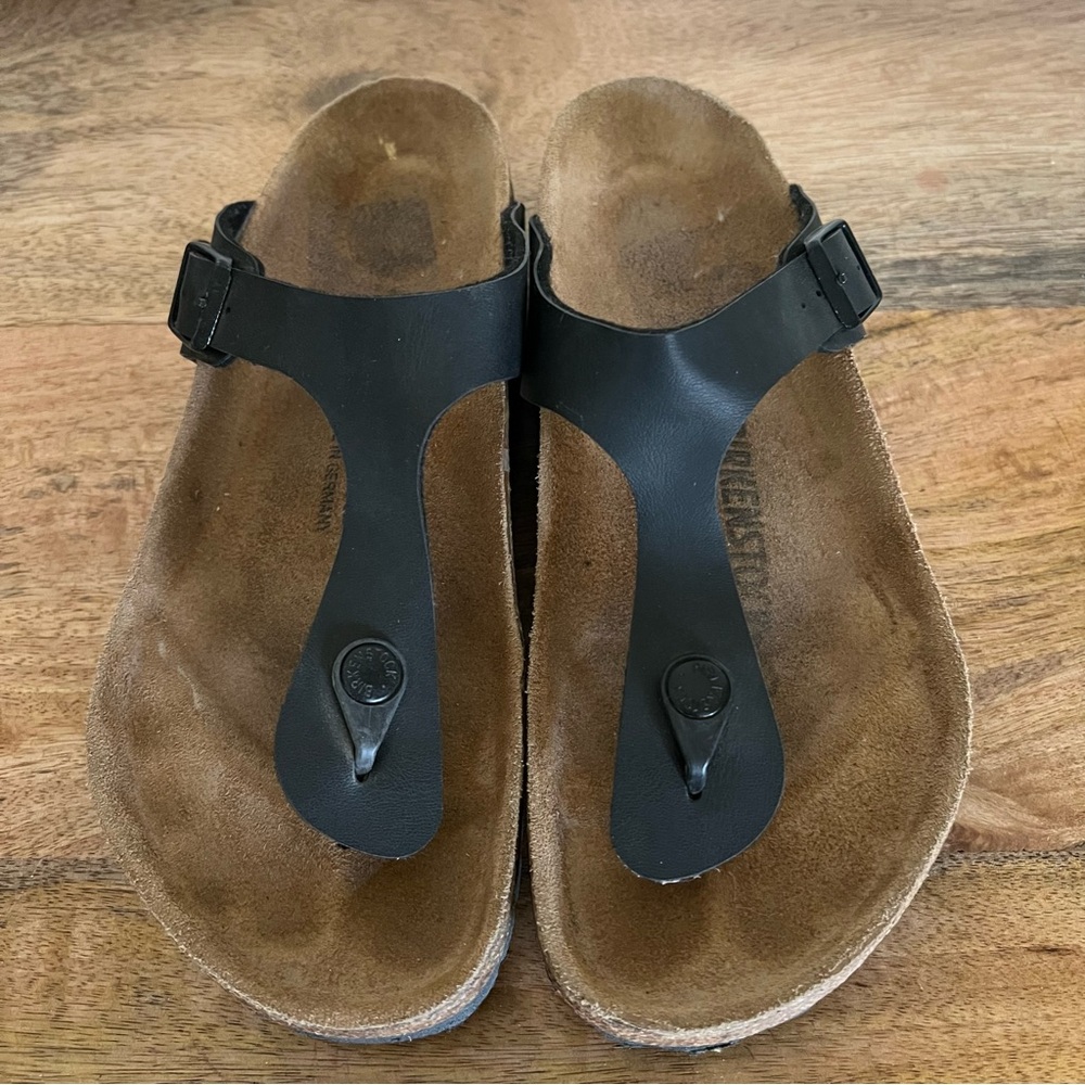 Birkenstock Gizeh Black Leather Sandals Size 8